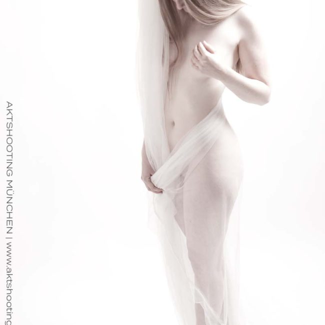 Sinnlicher Akt mit transparentem Tuch bei erotischem Fotoshooting mit Aktfotograf München